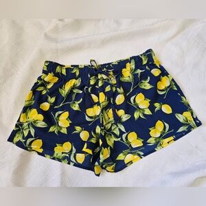 City Streets Lemon Print Navy Women's Shorts Medium EUC
